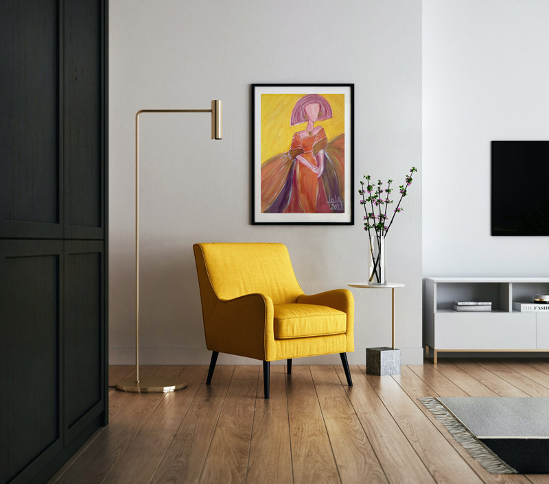 Sala decorada con el cuadro titulado "Catwalk girl"